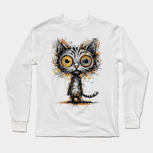 Whiskered Whimsy - Abstract Splatter Cat Long Sleeve T-Shirt